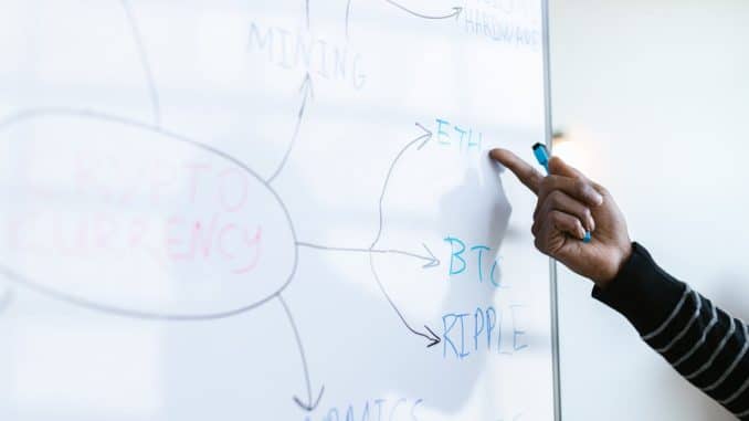 person-pointing-to-cryptocurrency-strategy-diagram-on-whiteboard-in-office-setting