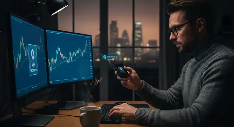 a-trader-using-a-hardware-wallet-and-secure-laptop-in-a-london-office-at-night